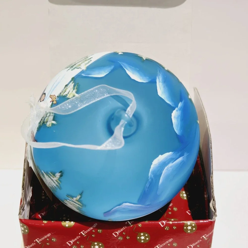 Vintage Dillard's Trimmings Ski Skiing Glass Ball Ornament Blue 4